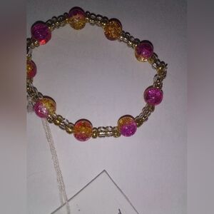Handcrafted Pink & Gold Glass Bead Bracelet
